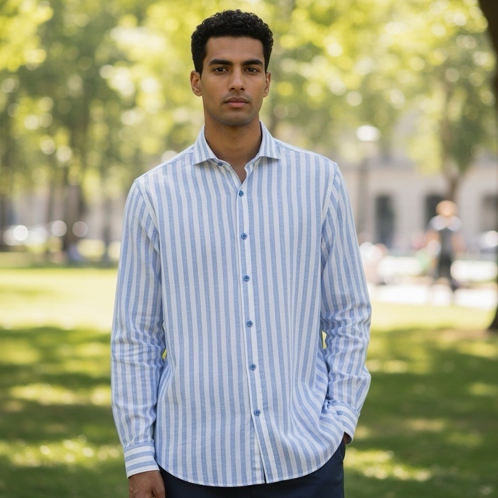 Emanuel Berg Modern Fit Button Up Shirt 4Flex Blue Men's Size Medium Stretch